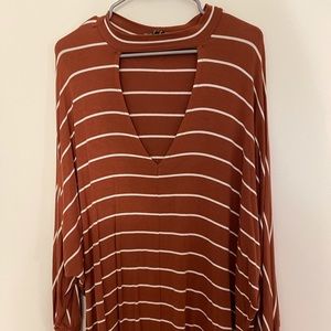 Forever21 Orange and white striped long sleeve shirt